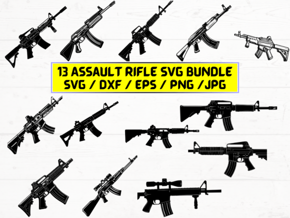 Assault Rifle SVG Bundle: A Bold Graphic Design Asset for Crafts