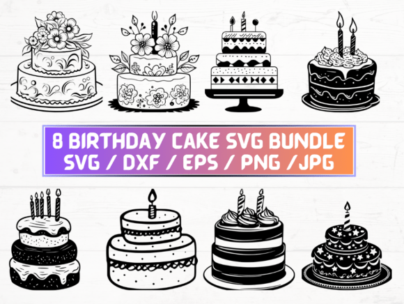 Birthday Cake Silhouette Graphics for Crafts