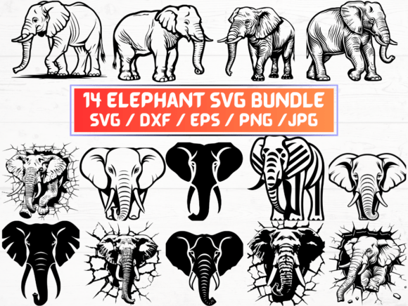 Elephant Laser Cut Graphics for Crafts & Branding