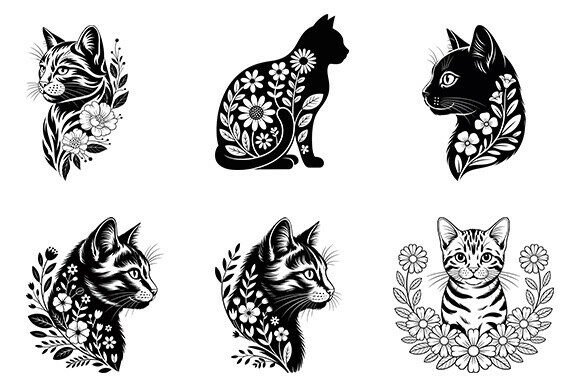 Floral Cat Svg,flower Cat,cat Bundle for Crafts and Graphics