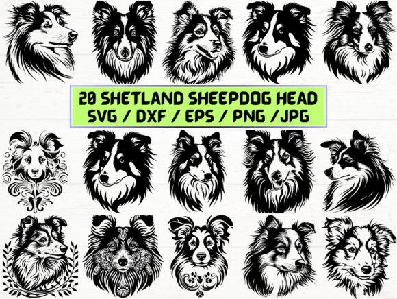 Shetland Sheepdog Head Laser Cut Graphics for Crafts