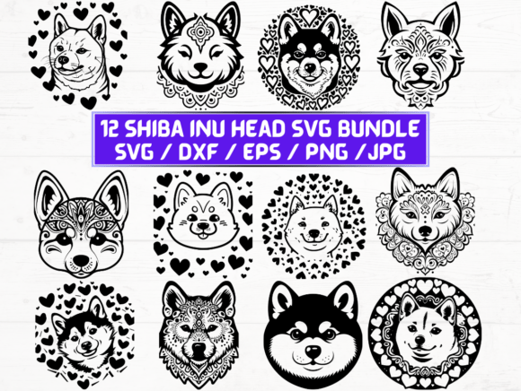 Shiba Inu Head Laser Cut Graphics for Crafts